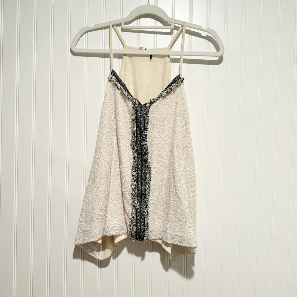 Anthropologie Akemi Kin Fringed Lace Tank Cream Black Size Small - Picture 2 of 7